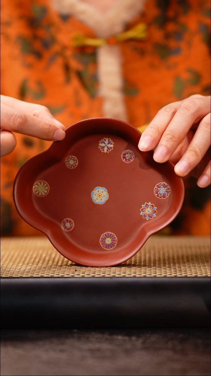 11小鱼朱泥宝相花海棠壶承
