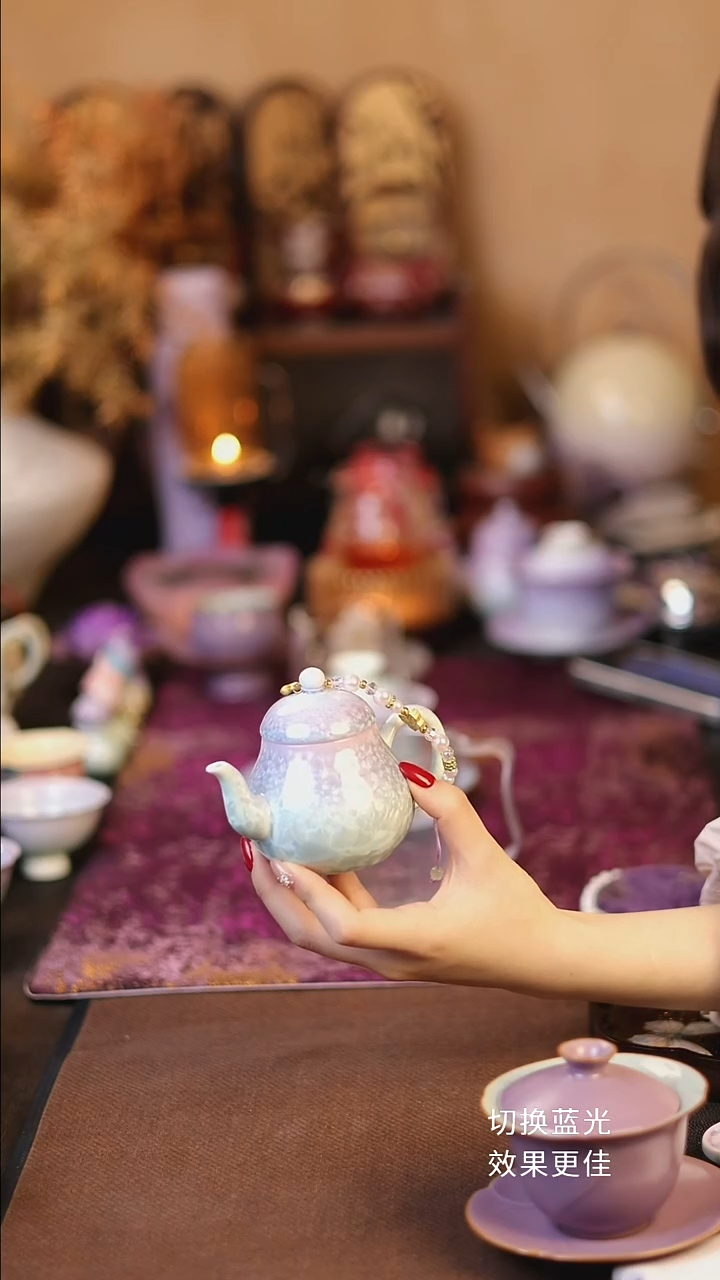 景德镇结晶釉紫青梨形壶