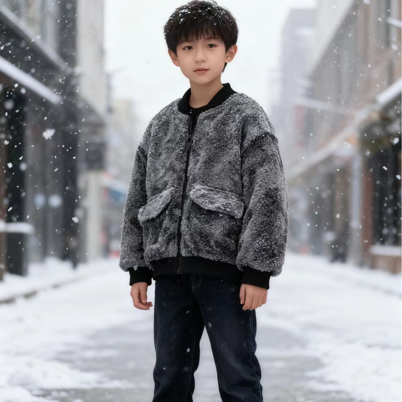 9629289高端专享老林家儿童冬款毛毛外套黑色（靠谱）