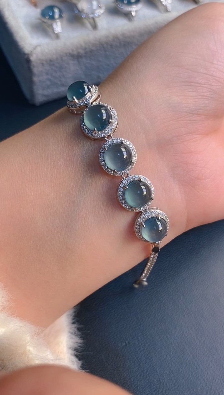 【闪购商品】翡翠耳饰银S925镶嵌天然A货翡翠1