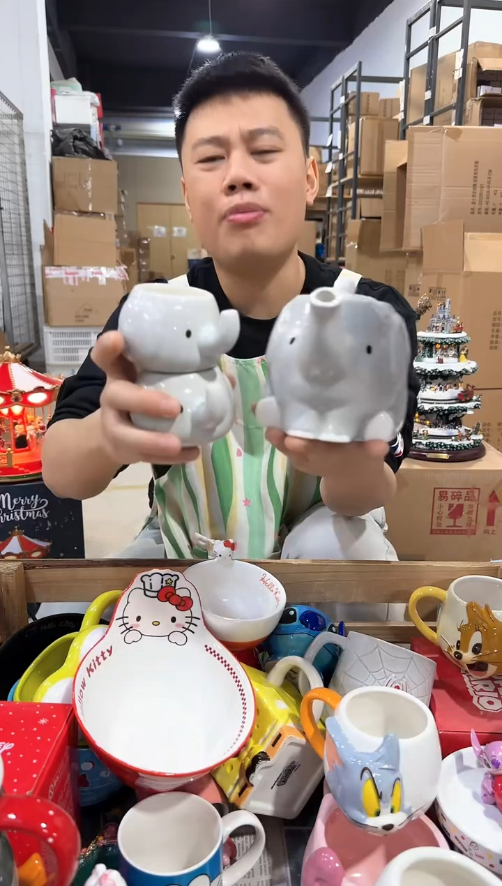 瓷片原盒大象茶壶套组