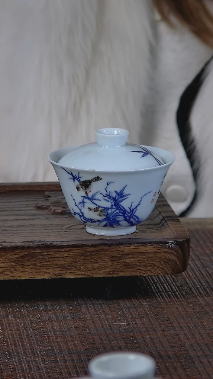 【闪购商品】折葵非器手工手绘青花斗粉彩喜鹊盖碗