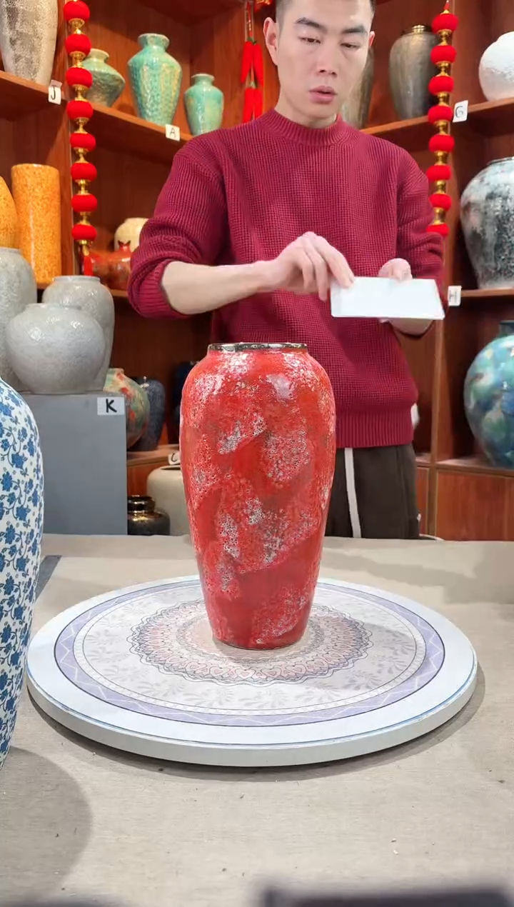 【闪购商品】瓶陶瓷花瓶 无花微瑕 胭脂红大号