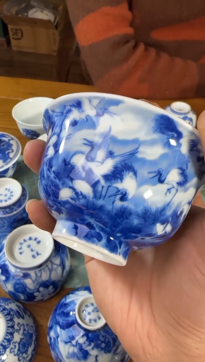 妙色 柴窑百鹤盖碗