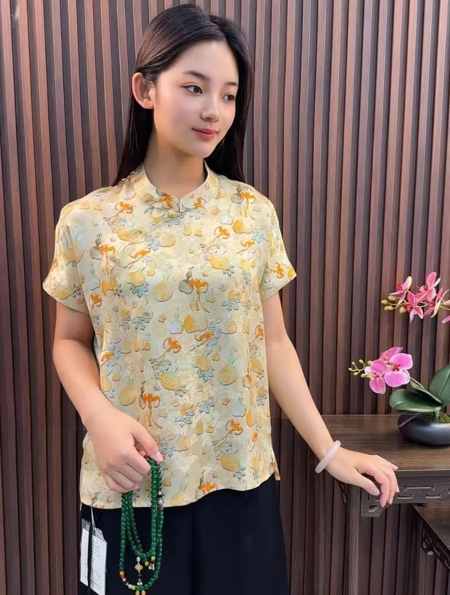 6085新中式国风夏季薄款小衫 苏杭香云纱工厂店