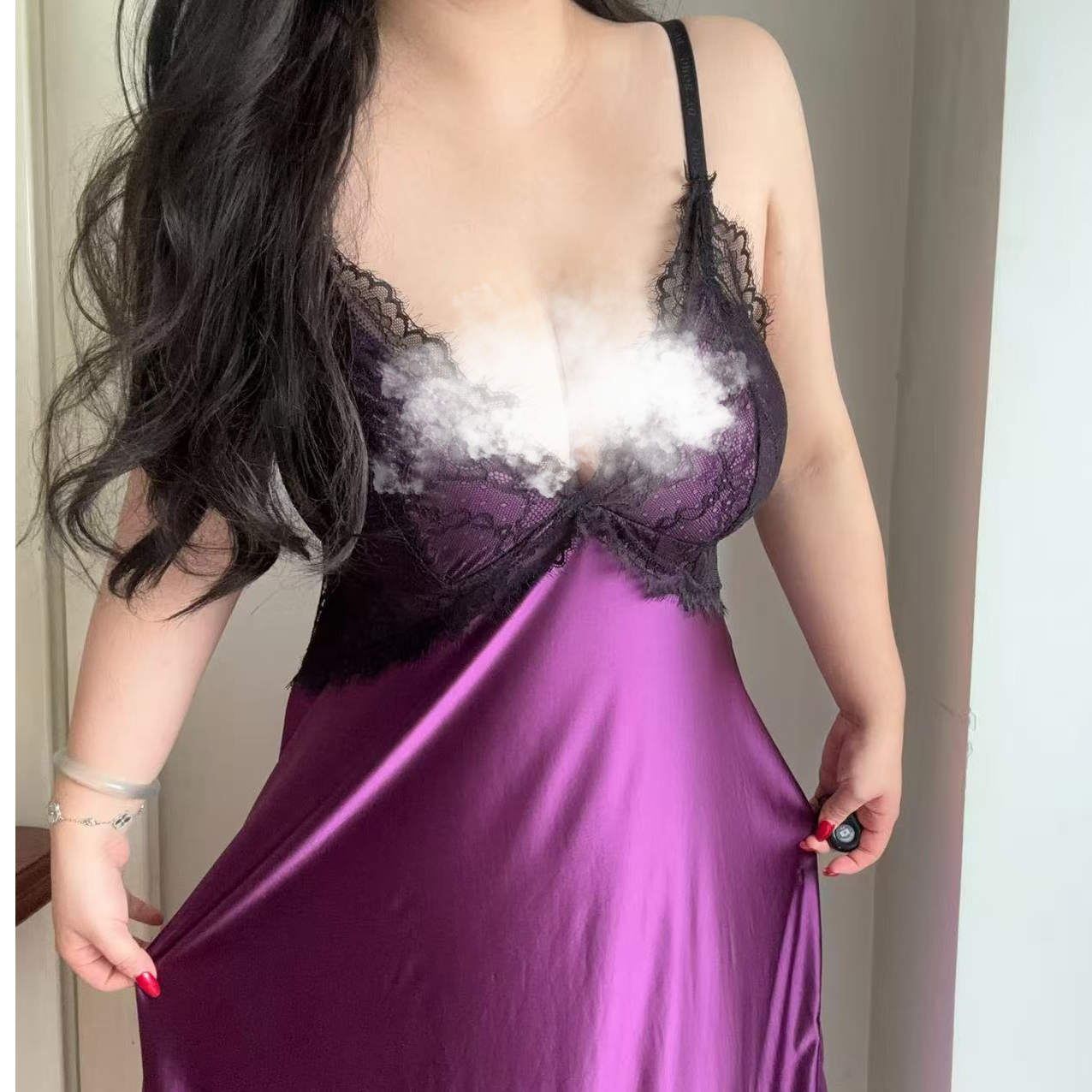 【大红定制】大码托胸自由调节蕾丝，性感睡裙春夏女少妇睡衣露背