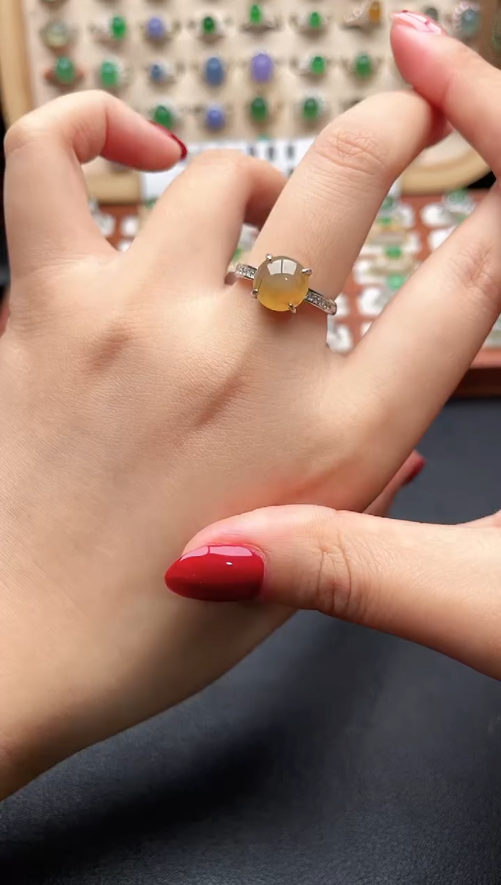 银S925镶嵌戒指翡翠一物一证一礼盒