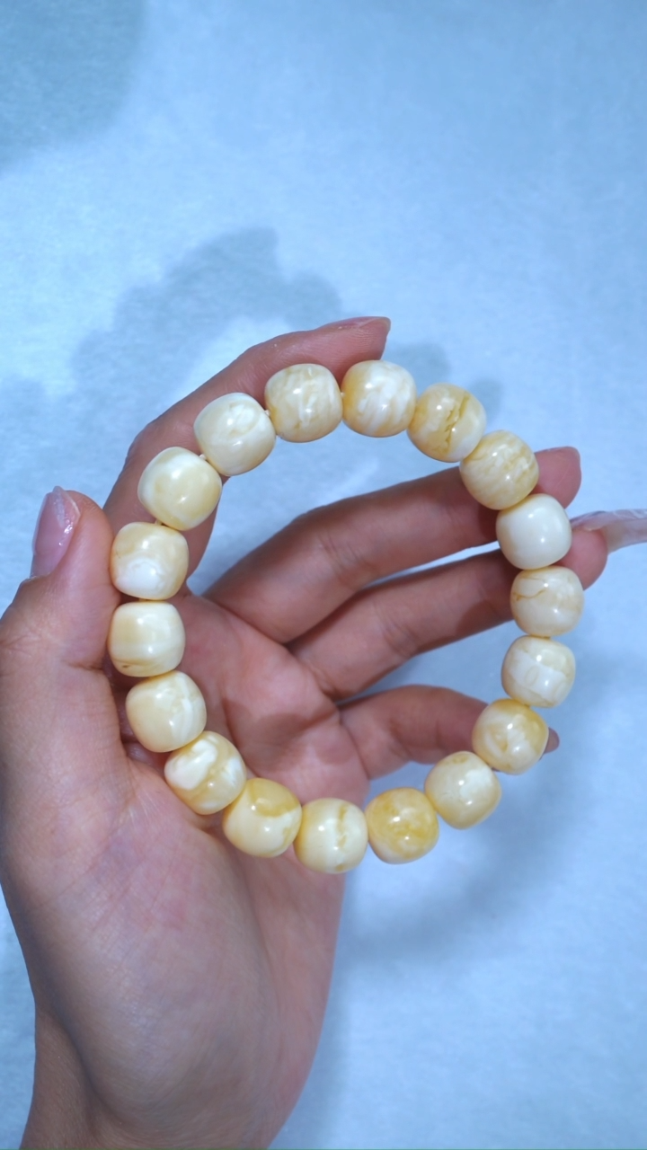 【闪购商品】蜜蜡手链未镶嵌收藏级12.5mm瓷白浓蜡虎皮妖花