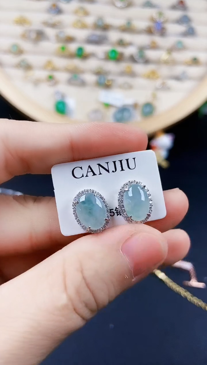 【闪购商品】翡翠耳饰银S925镶嵌54254242