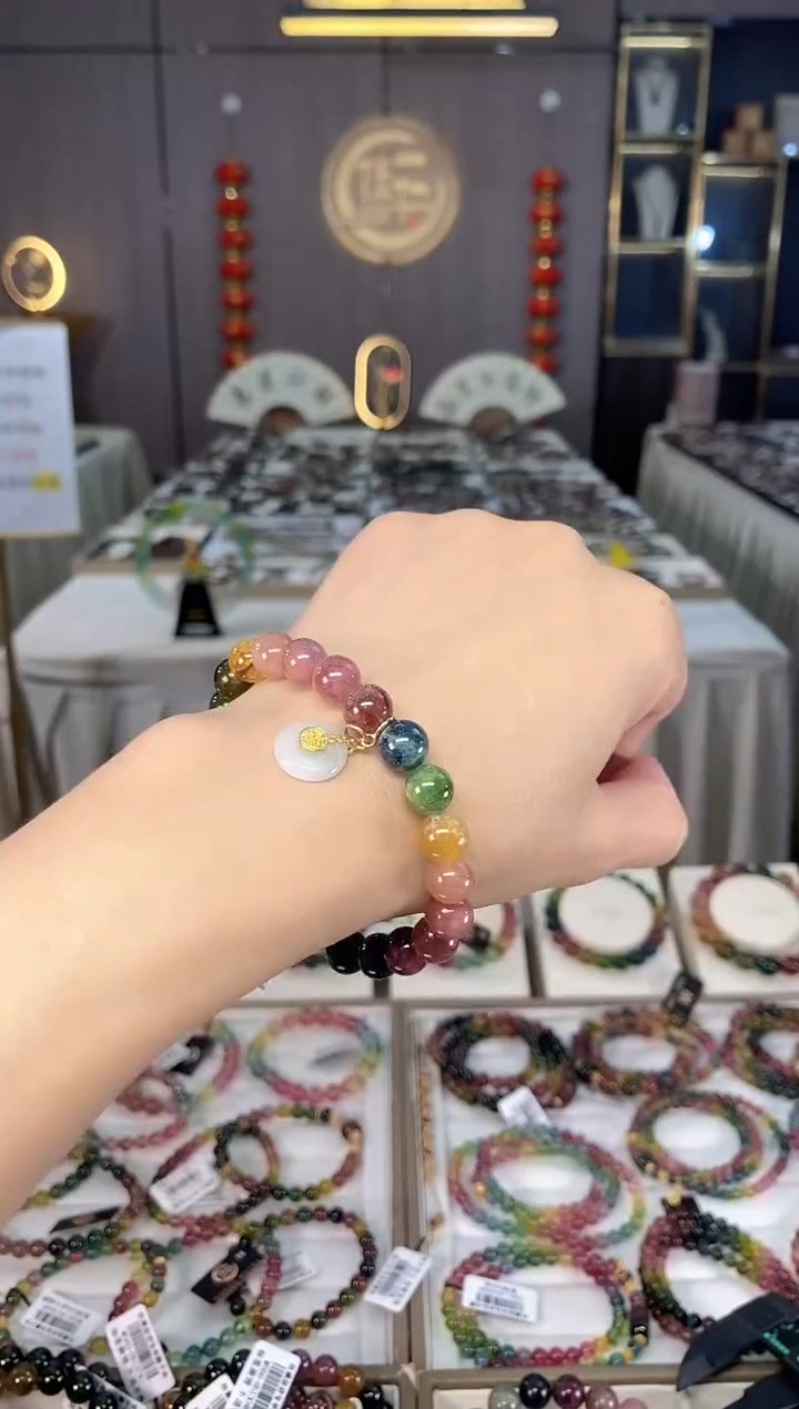 未镶嵌老矿碧玺彩虹单圈手串8mm+碧玺hon多样性发一条