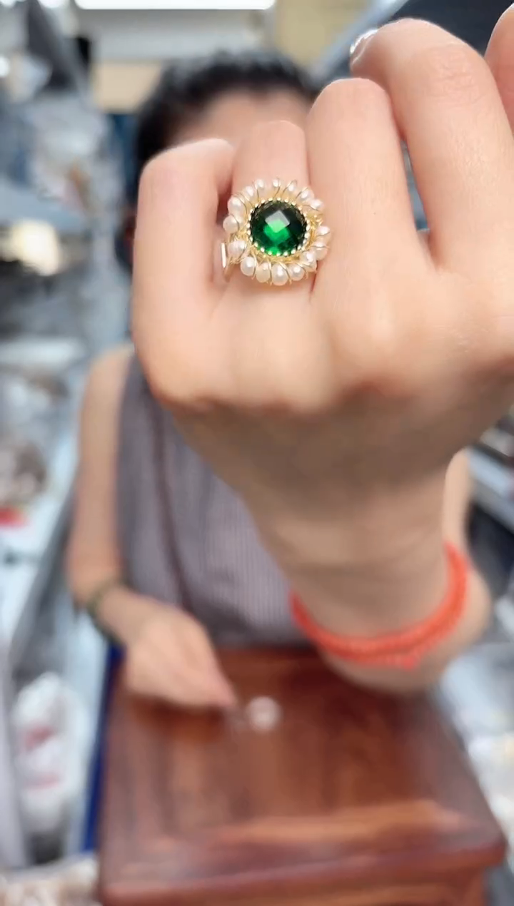 戒指未镶嵌淡水珍珠绿宝石戒指一个