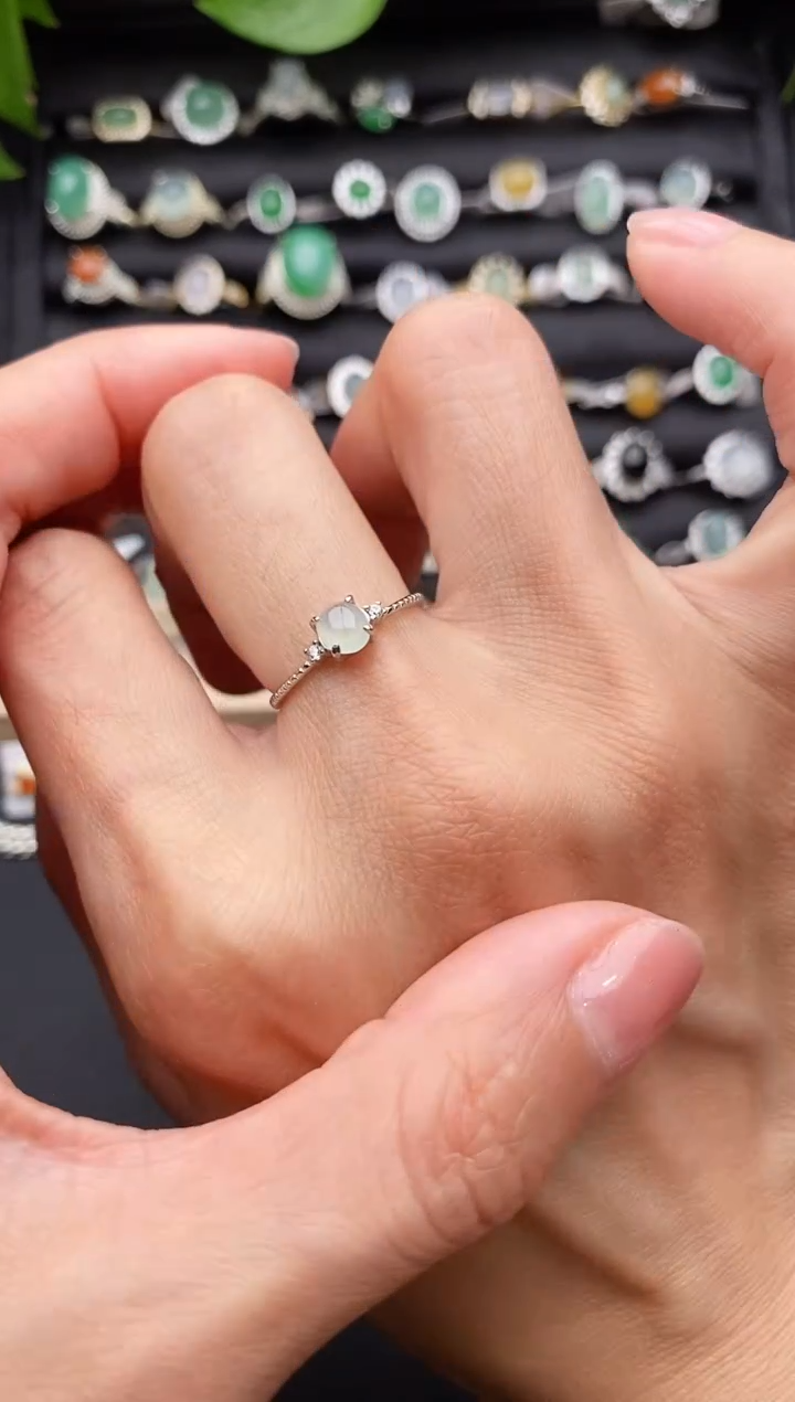 【闪购商品】翡翠戒指银S925镶嵌缅甸天然A货翡翠333  2-7