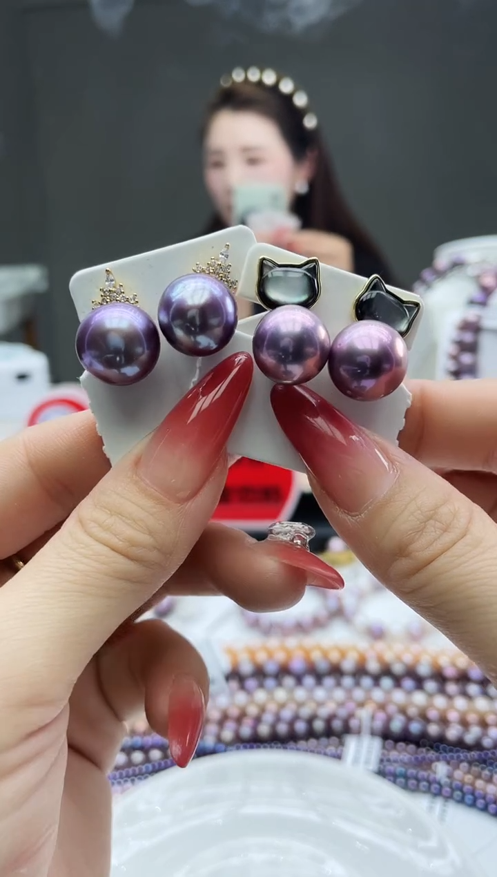 未镶嵌耳饰淡水珍珠紫色系耳饰