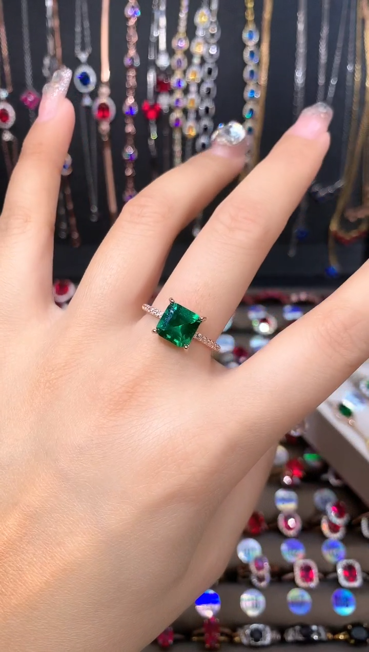 戒指透辉石银S925镶嵌玫瑰金  8