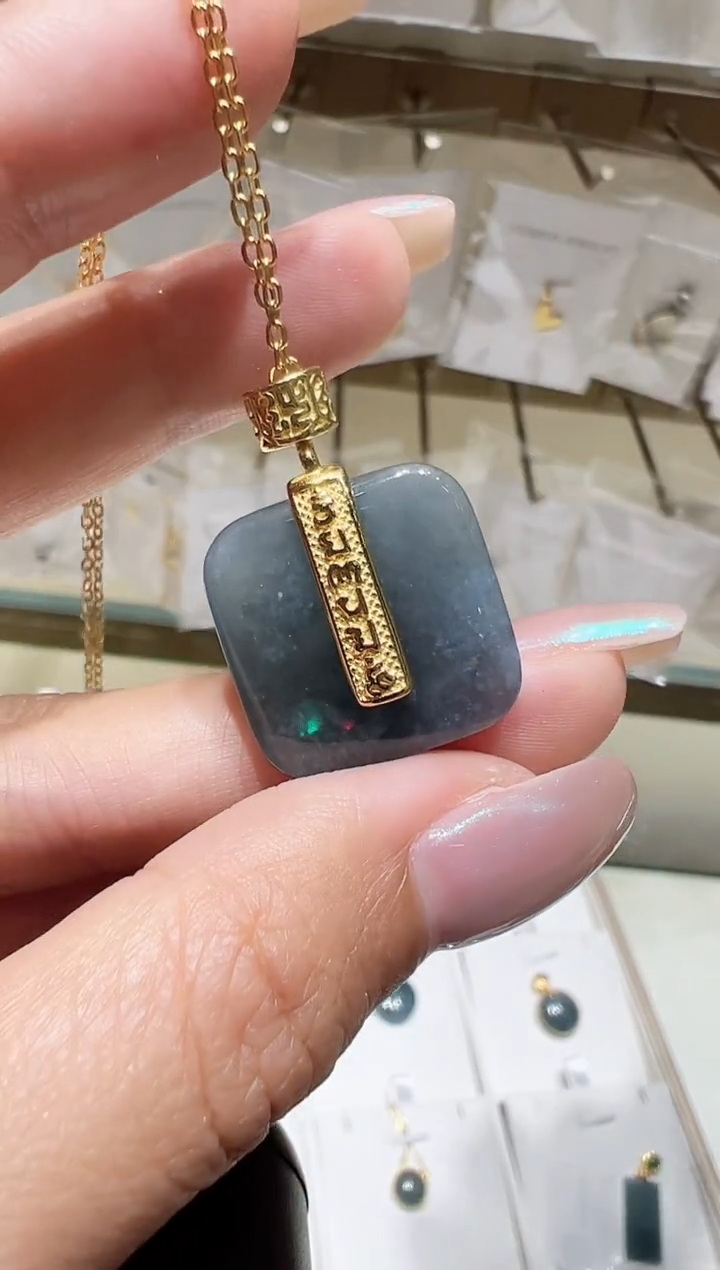 颈饰银S925镀金镶嵌翡翠@@