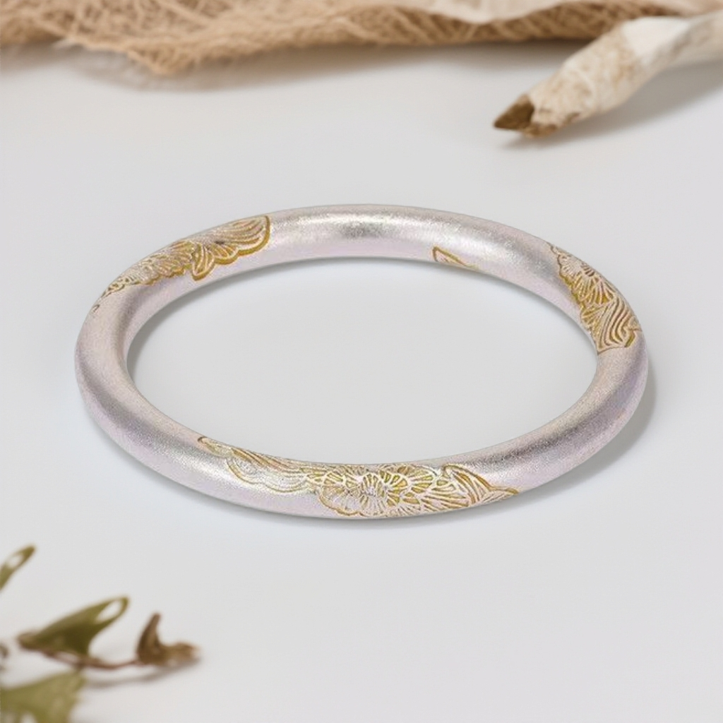 999.9银【繁花似锦】描金闭口手镯