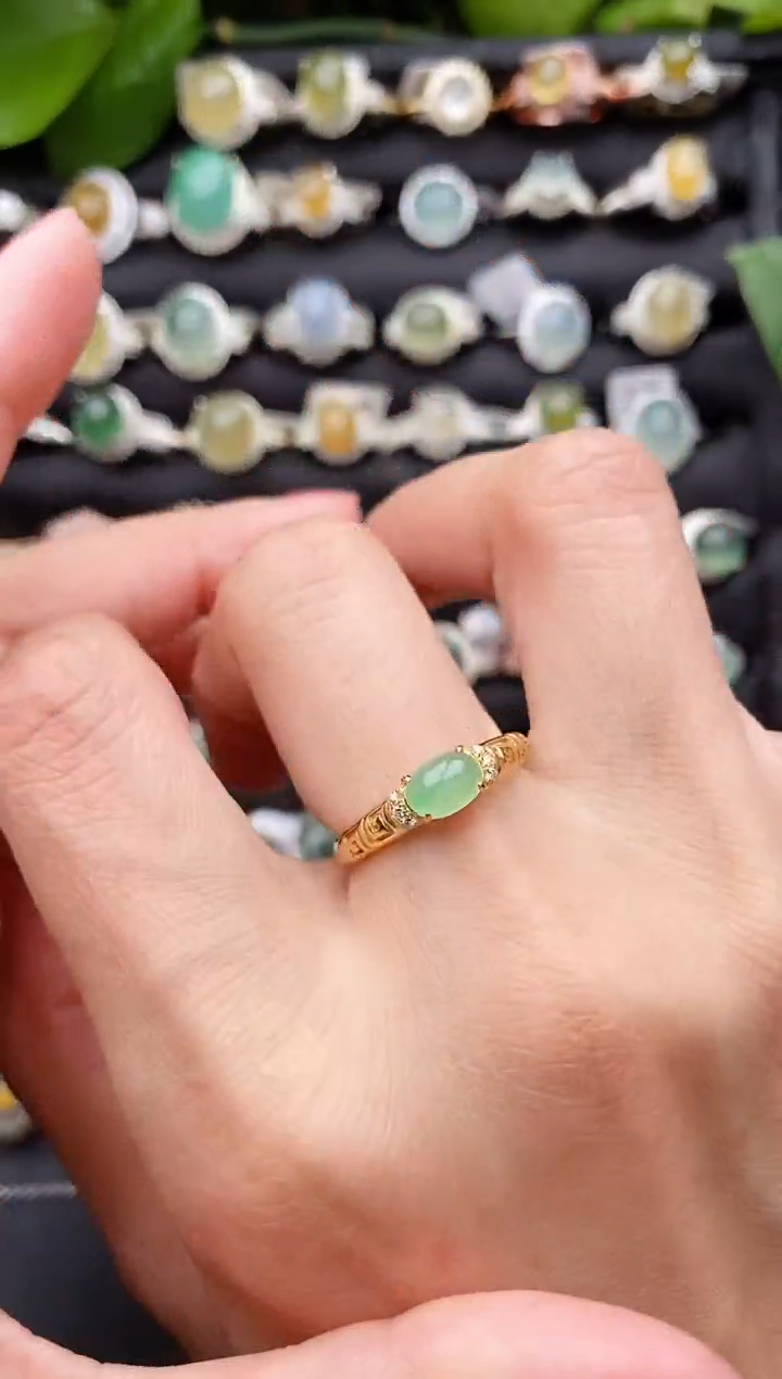 【闪购商品】翡翠戒指银S925镶嵌缅甸天然A货翡翠55  3-5