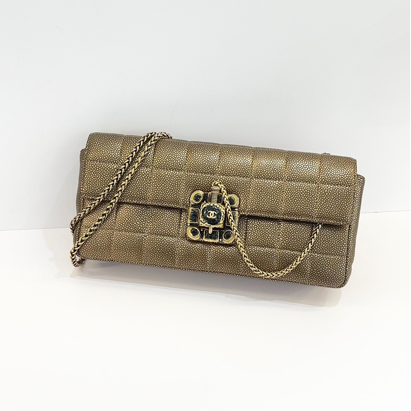 99新 Chanel/香奈儿 7姐专场/拜占庭系列琉璃插扣冰格法棍包 