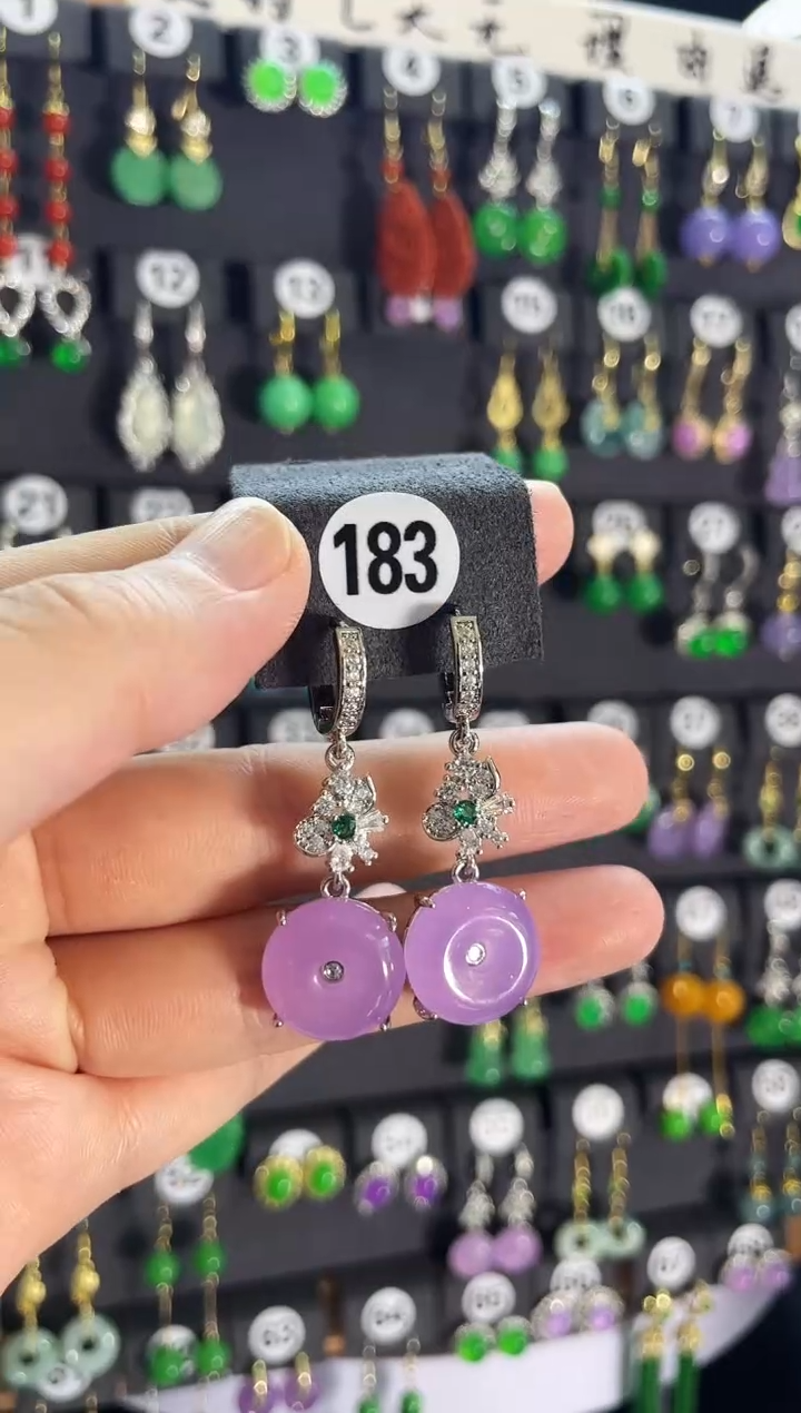 翡翠银S925镶嵌耳饰183..