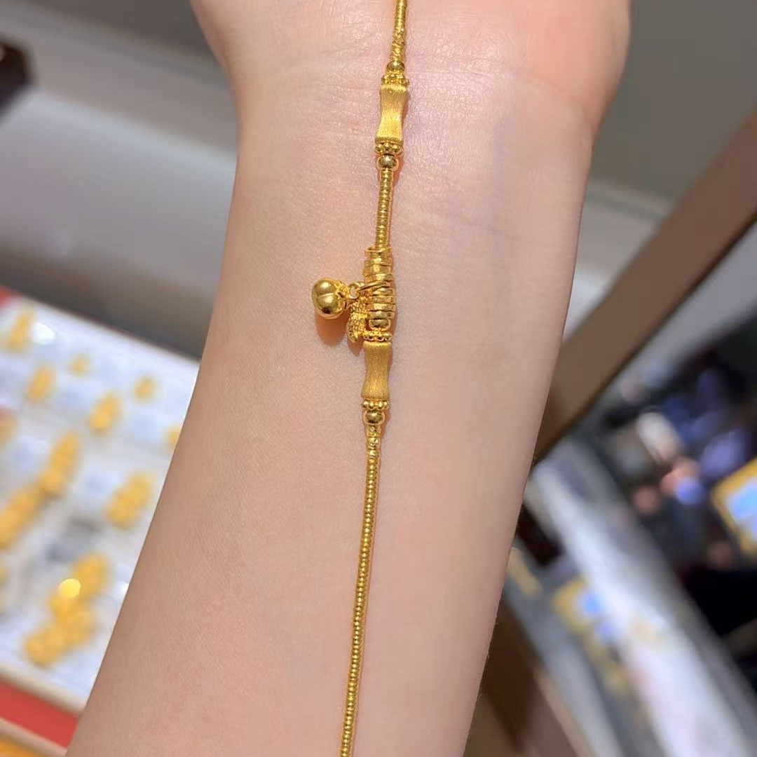 足金999竹节好事发生盘缠5G手链精致百搭黄金手链