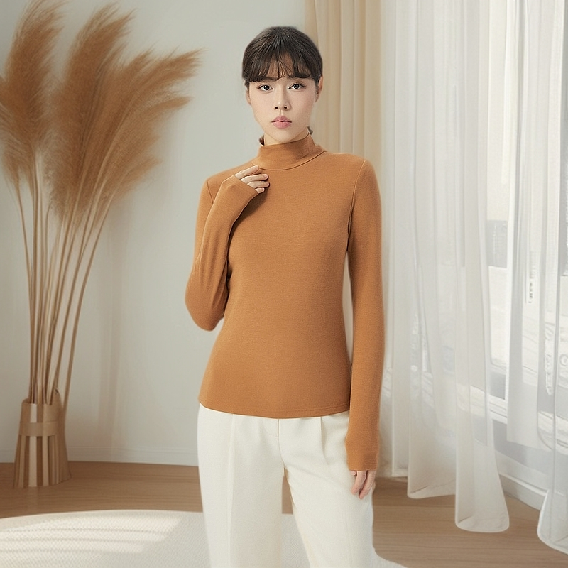 GIRDEAR/哥弟发热衣新款秋冬烟管领羊毛T恤赫本风内搭上衣1300536