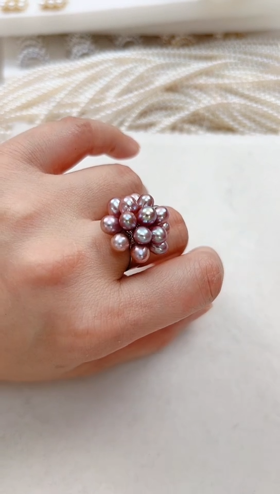 【闪购商品】淡水珍珠戒指合金紫色爆米花 