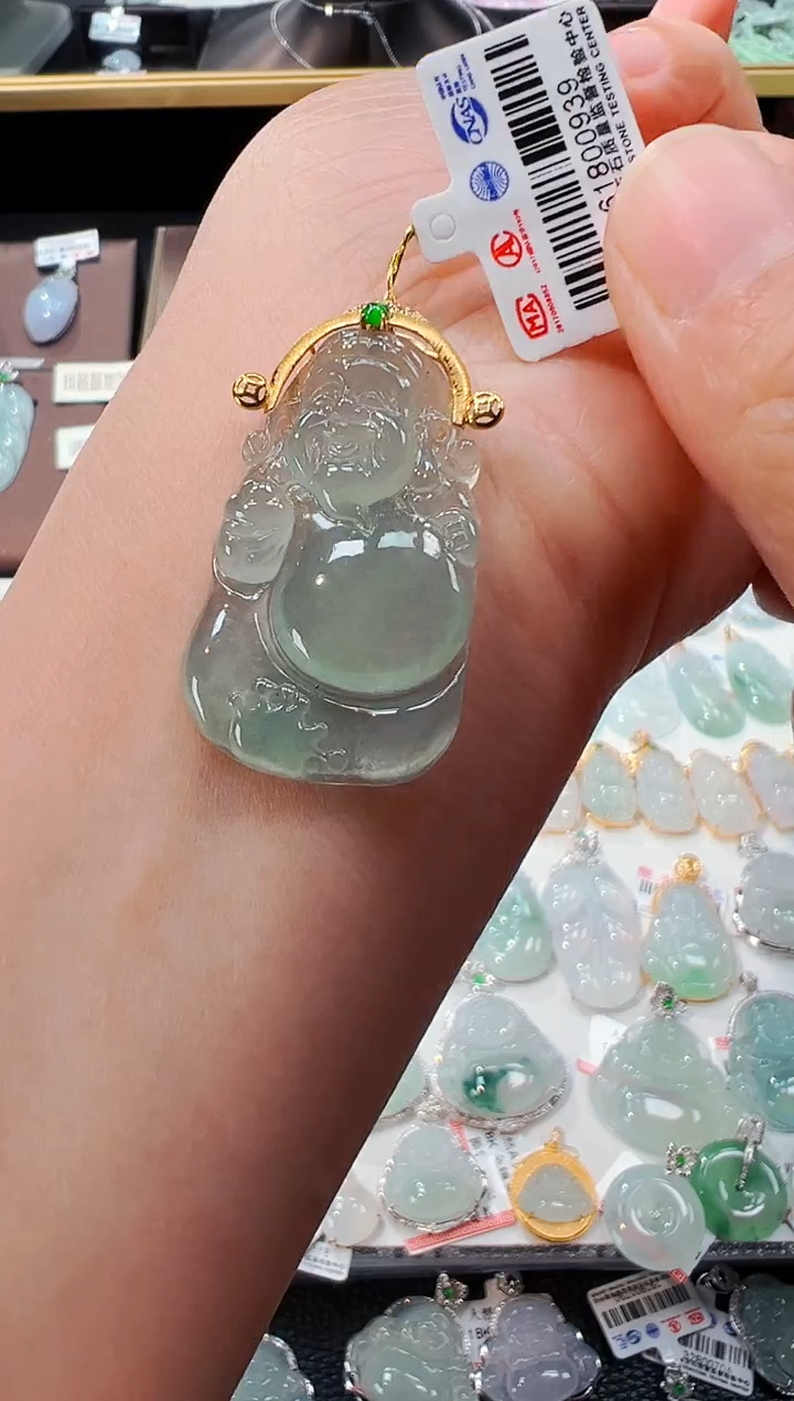 【闪购商品】翡翠吊坠(不含链)18K金镶嵌财神爷吊坠939
