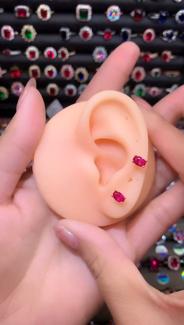 【闪购商品】红宝石耳饰银S925镶嵌46玫瑰金