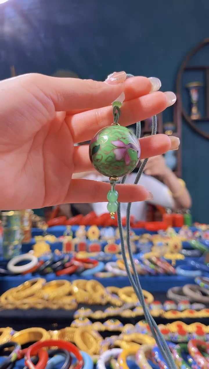 【闪购商品】景泰蓝3.0大珠项链浅绿色