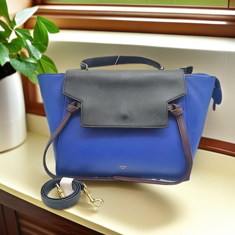 95新 Celine/思琳 鲶鱼蓝黑拼色手提包  1184 0035 