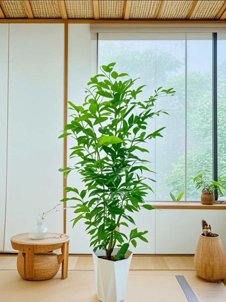 电视柜两旁大型绿植室内客厅软装造景新宠天竺桂老桩耐阴好养