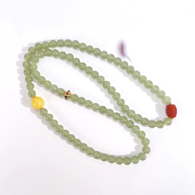 菲菲珠宝好*18K和田玉圆珠约6mm项链*多样性发一