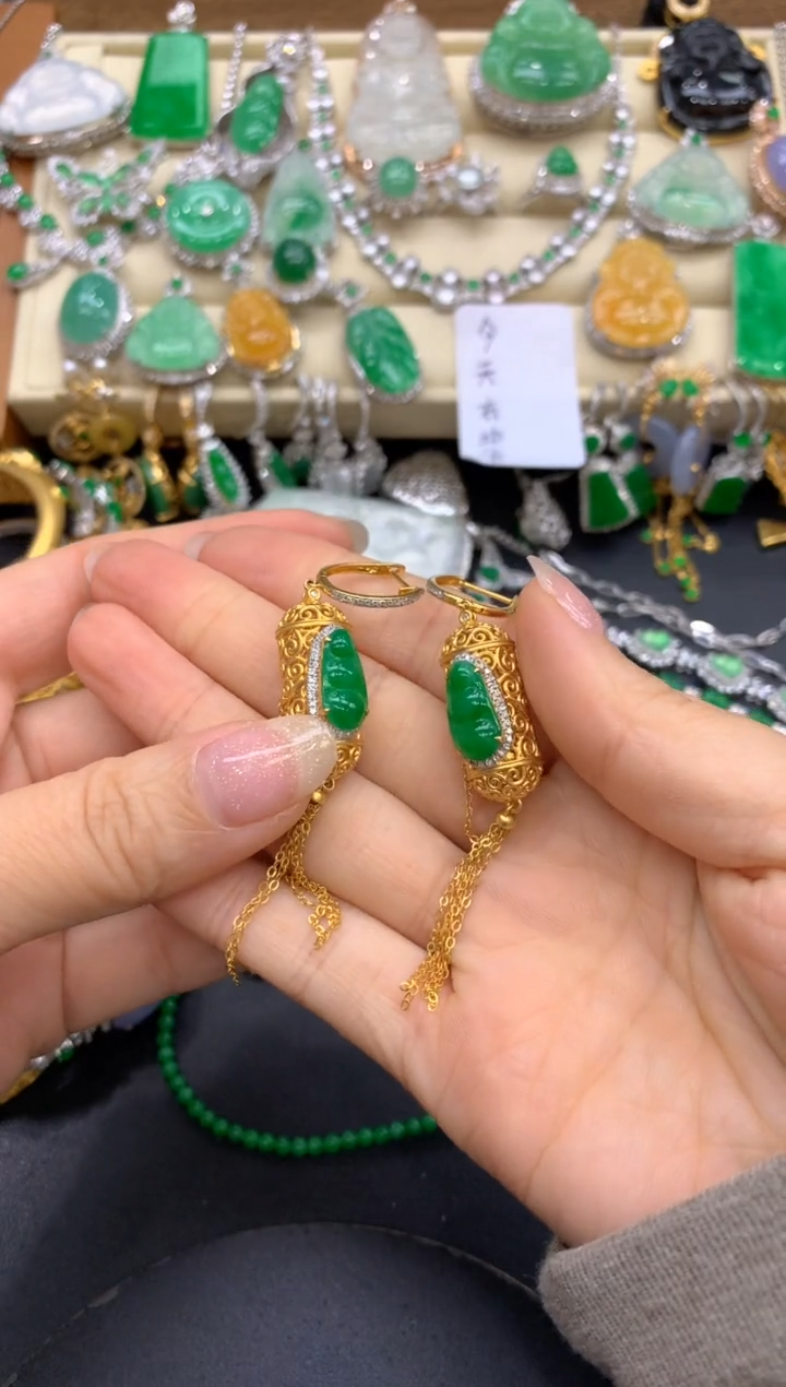 【闪购商品】翡翠耳饰18K金镶嵌463-中国好珍宝