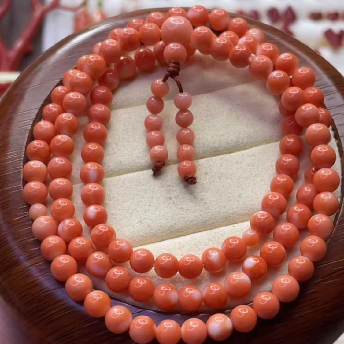 台湾红珊瑚momo圆珠108多圈手串