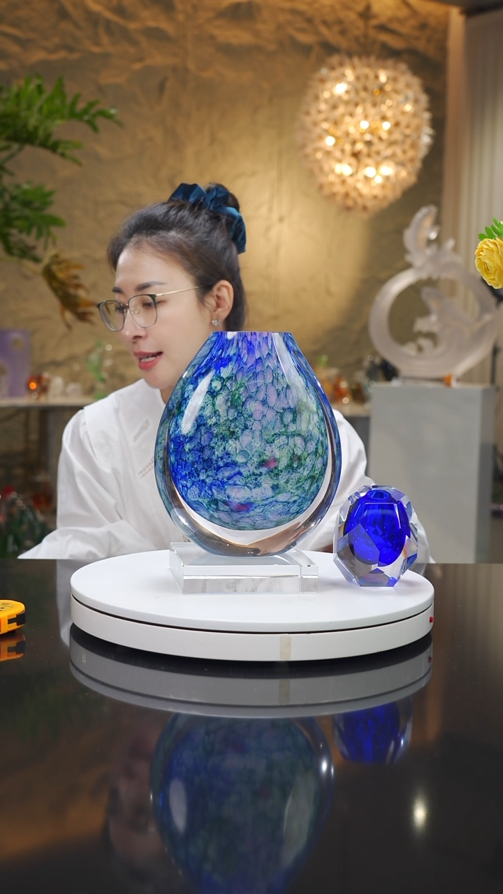 瓷片设计款莫奈花瓶小号带蓝色切面香薰瓶