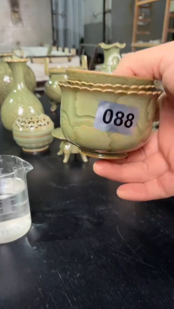 耀州窑仰山水纹盖碗+小杯088