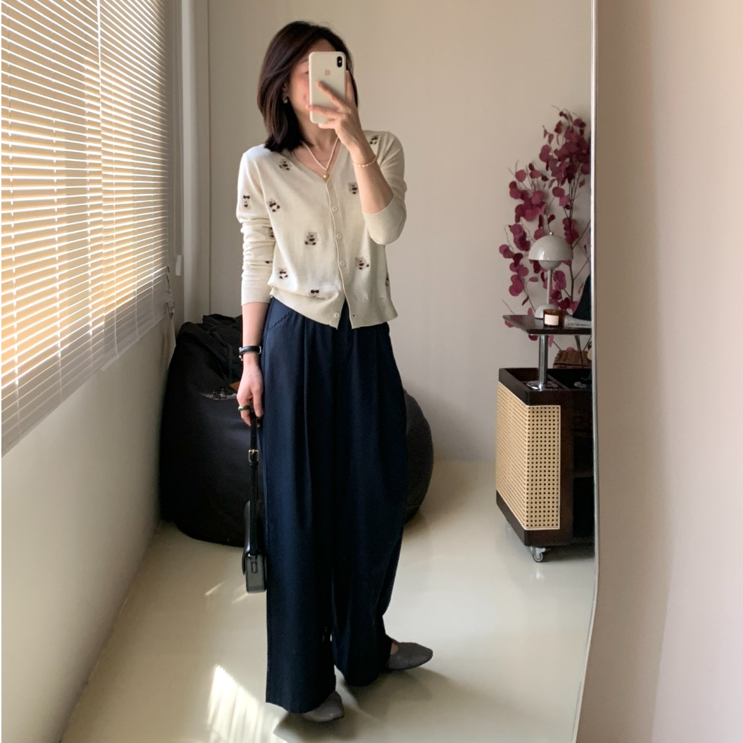 【畔溪】简约韩版春夏时尚休闲百搭高腰阔腿显瘦松紧腰休闲九分裤