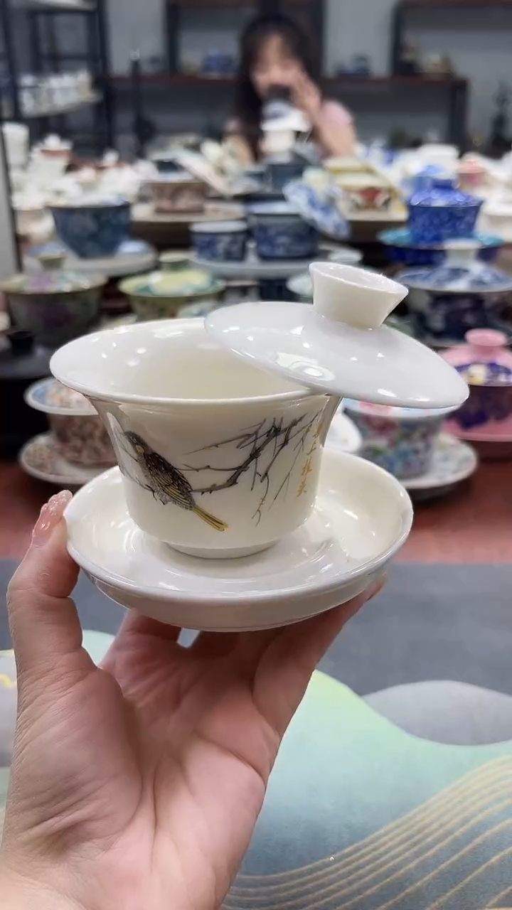 小号马蹄喜鹊干泡盘盖碗