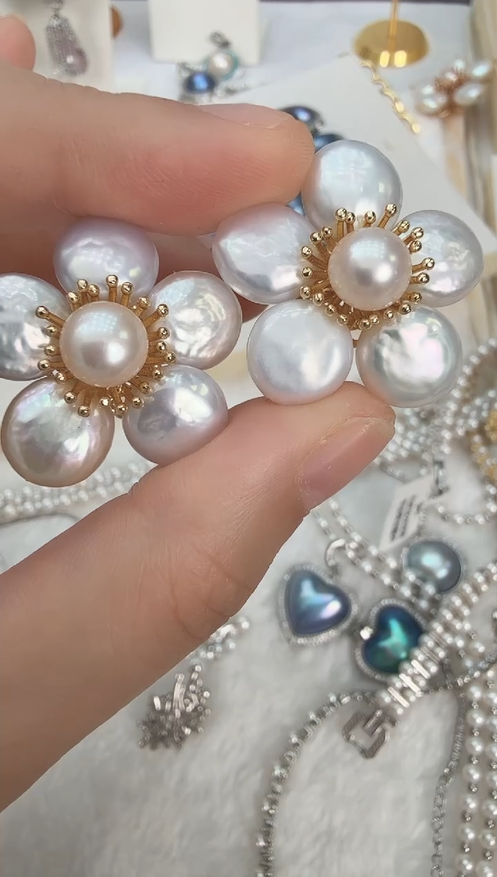 未镶嵌耳饰淡水珍珠五叶花