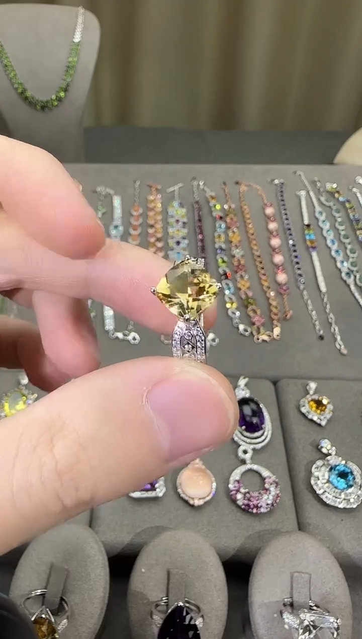 银S925镶嵌戒指黄晶10mm戒指简约款