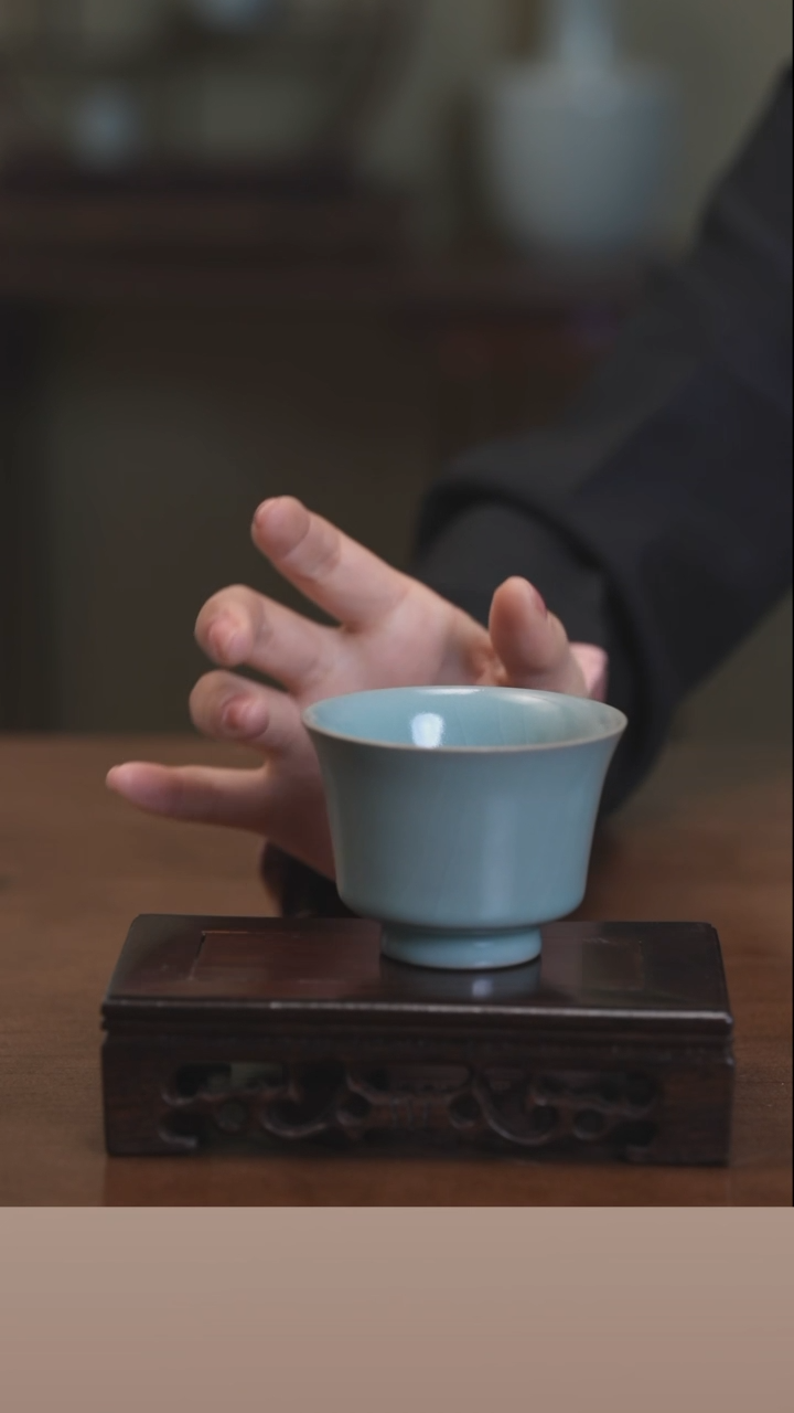 【闪购商品】清凉寺原产地仿古釉手工汝瓷马蹄杯