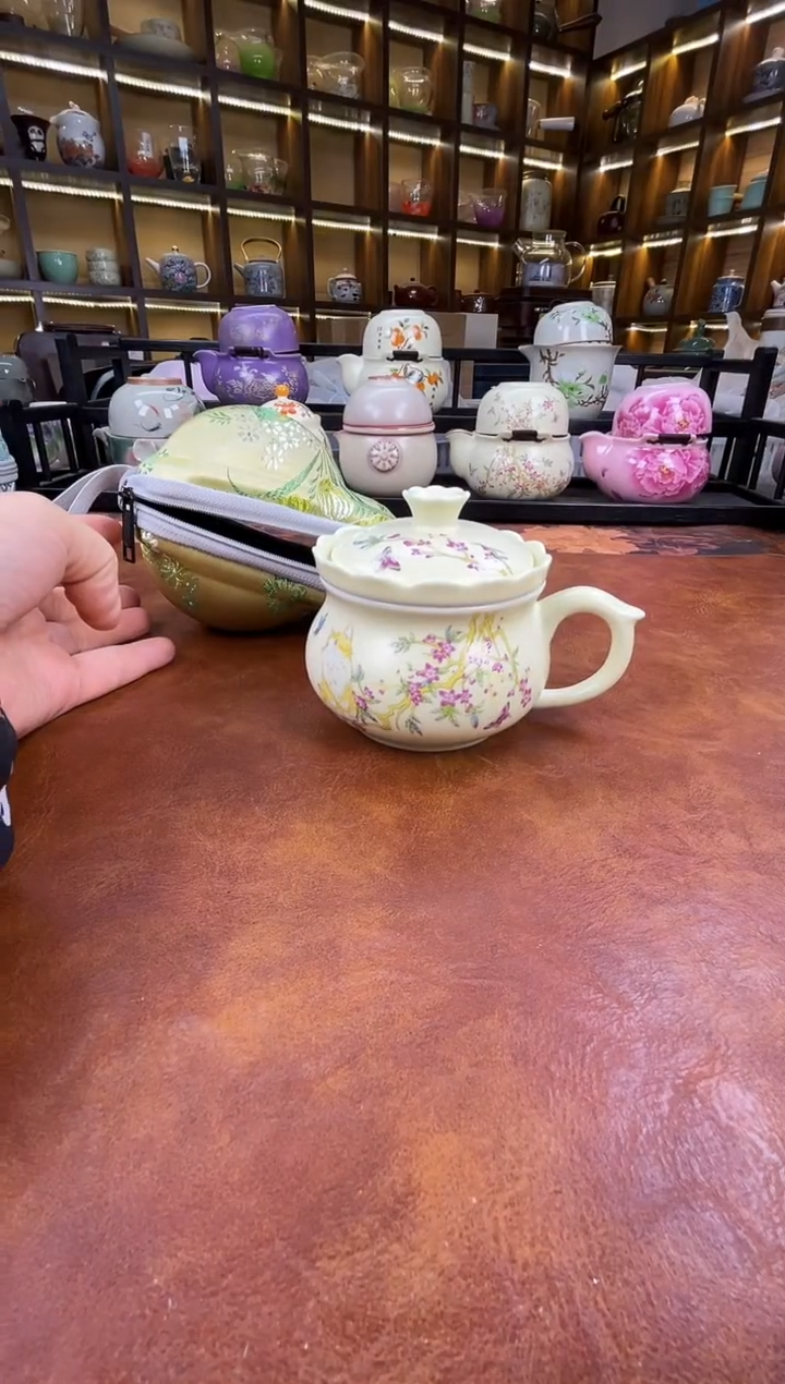 瓷片桃花猫咪茶咖杯