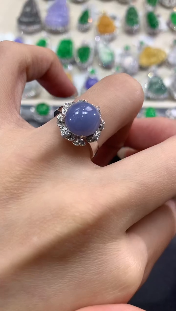 【闪购商品】翡翠戒指18K金镶嵌q27紫货有色差