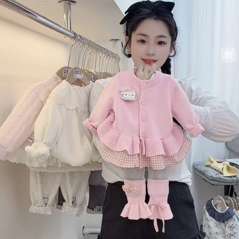 【D179】超乖！女宝套装秋冬季新款毛衣针织卡通玩偶打底裤甜美洋气