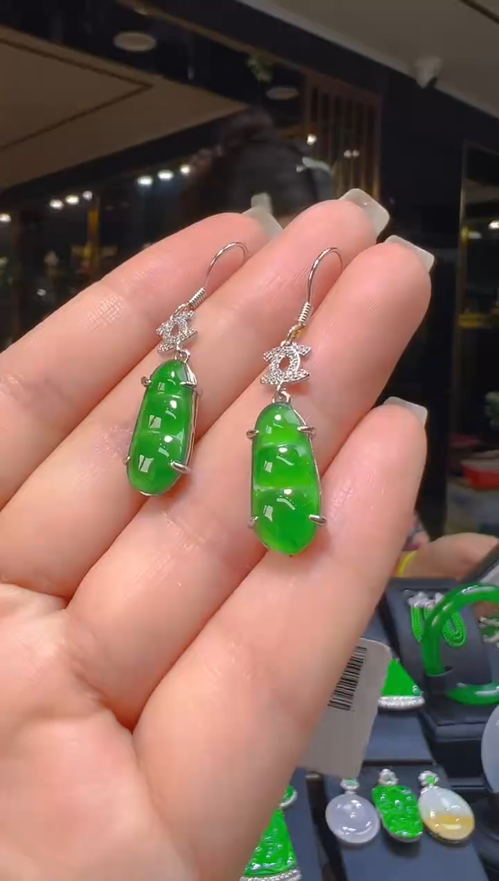 银S925镶嵌翡翠耳饰021（多样性发其一）