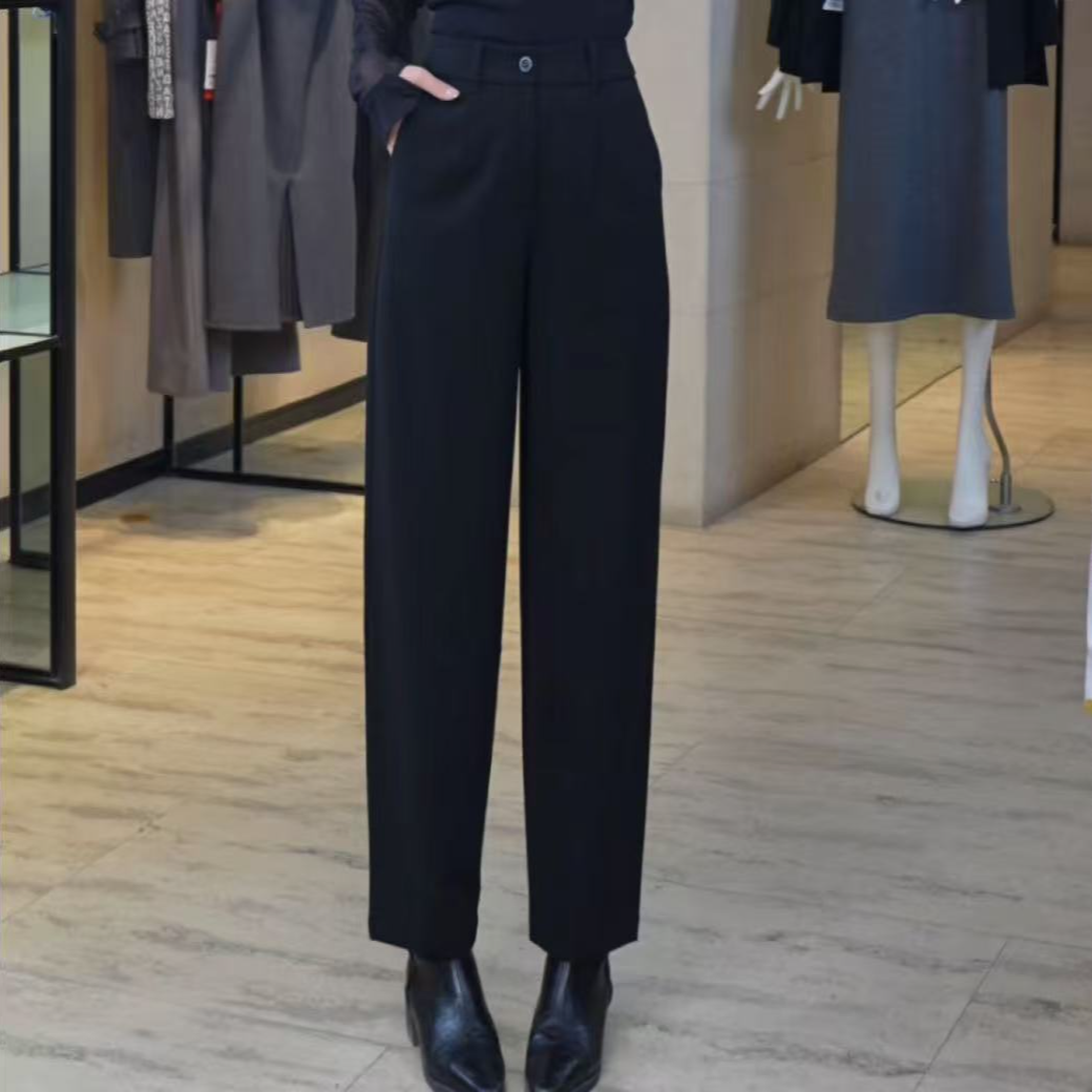 GIRDEAR/哥弟早春高腰新款时尚气质黑色烟管潮流香蕉裤女110049