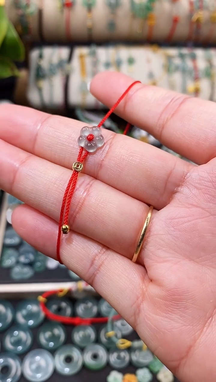 散珠翡翠小花手绳  手围15