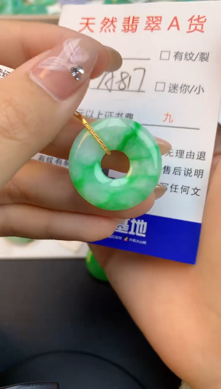 颈饰18K金镶嵌翡翠天然缅甸a货翡翠百元以上9元证书费自理