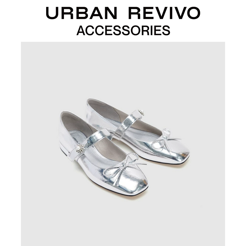 URBAN REVIVO2025春季新款女士镜面玛丽珍粗跟单鞋UAYS50009