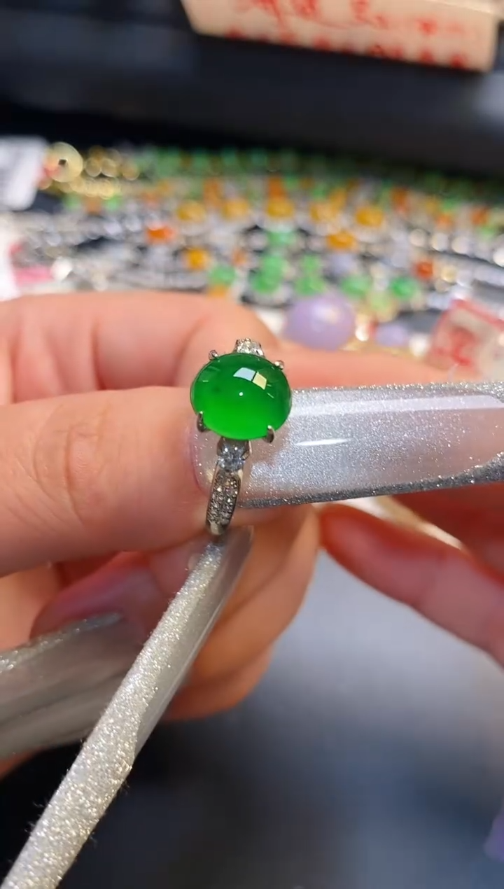 银S925镶嵌戒指翡翠天然
